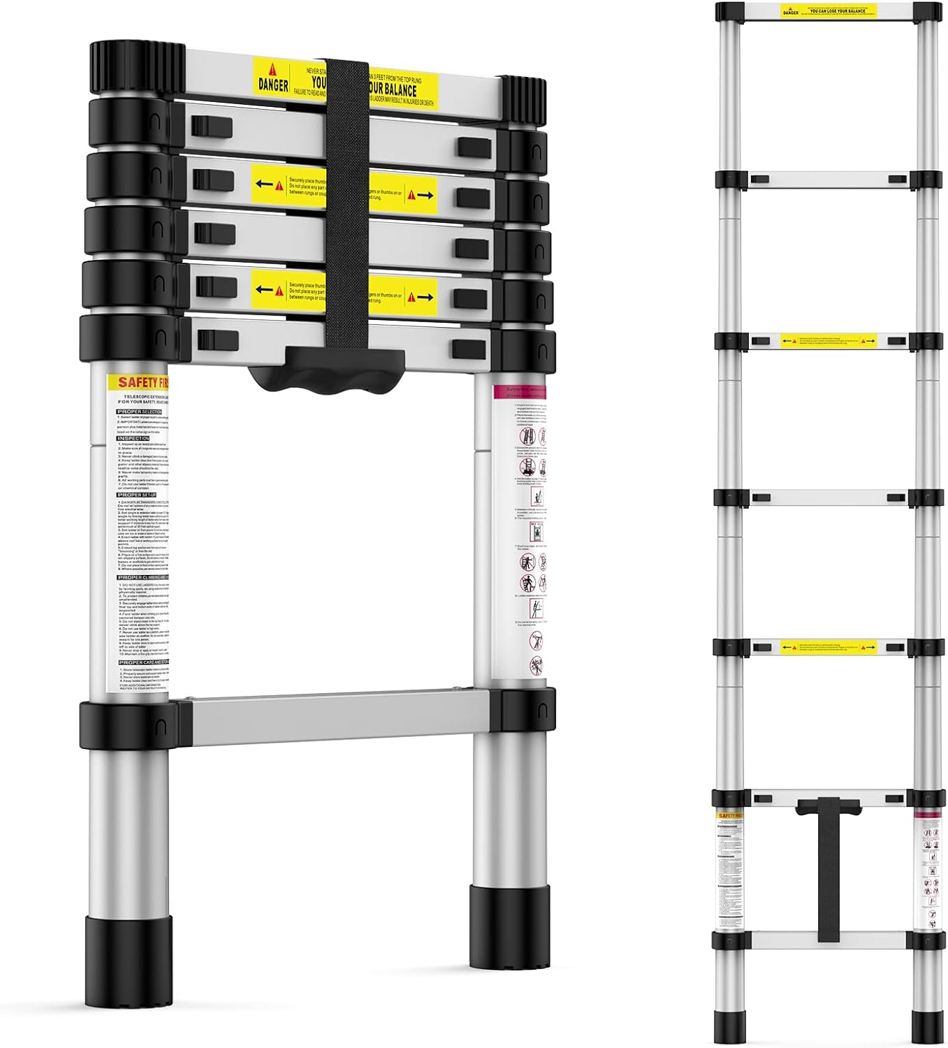 Aluminum Telescoping Ladder, Locking Mechanism, Non-Slip Feet, Portable, Multi-Purpose for RV, Home, Office