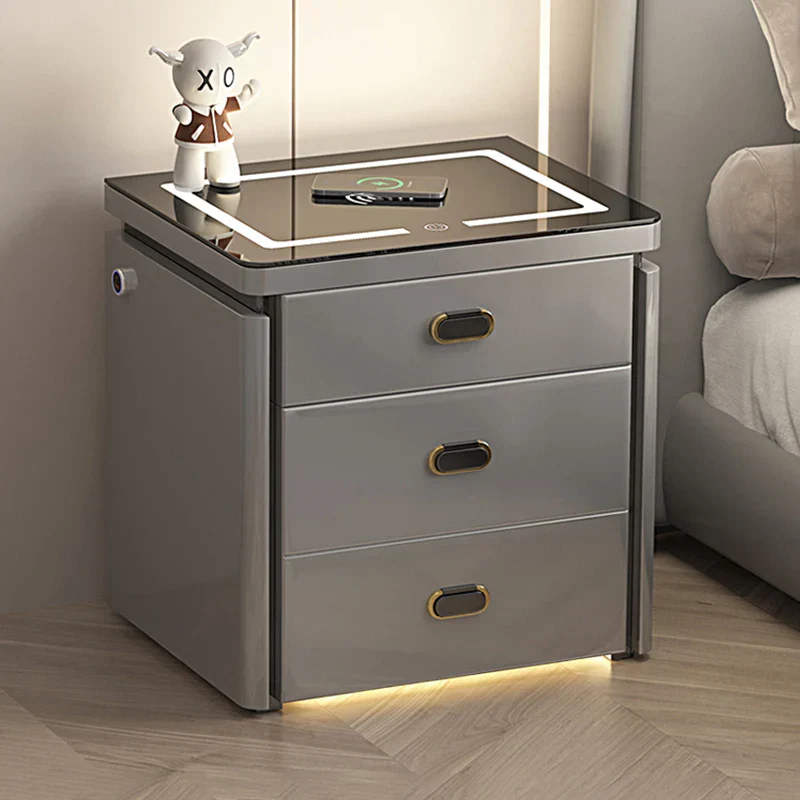 3-Drawer Nightstand with Biometric Safe & LED Lighting