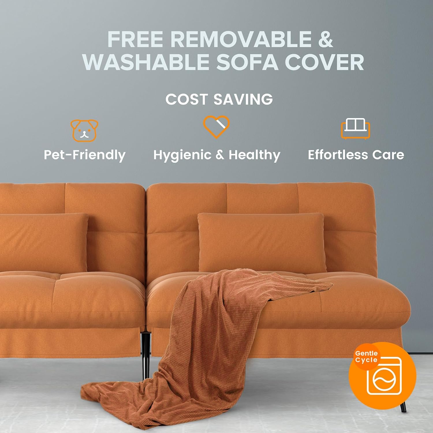 Convertible Sofa Bed,68″Fabric Couch with Adjustable Backrest,Loveseat Recliner Sleeper Living Room Furniture futon Set