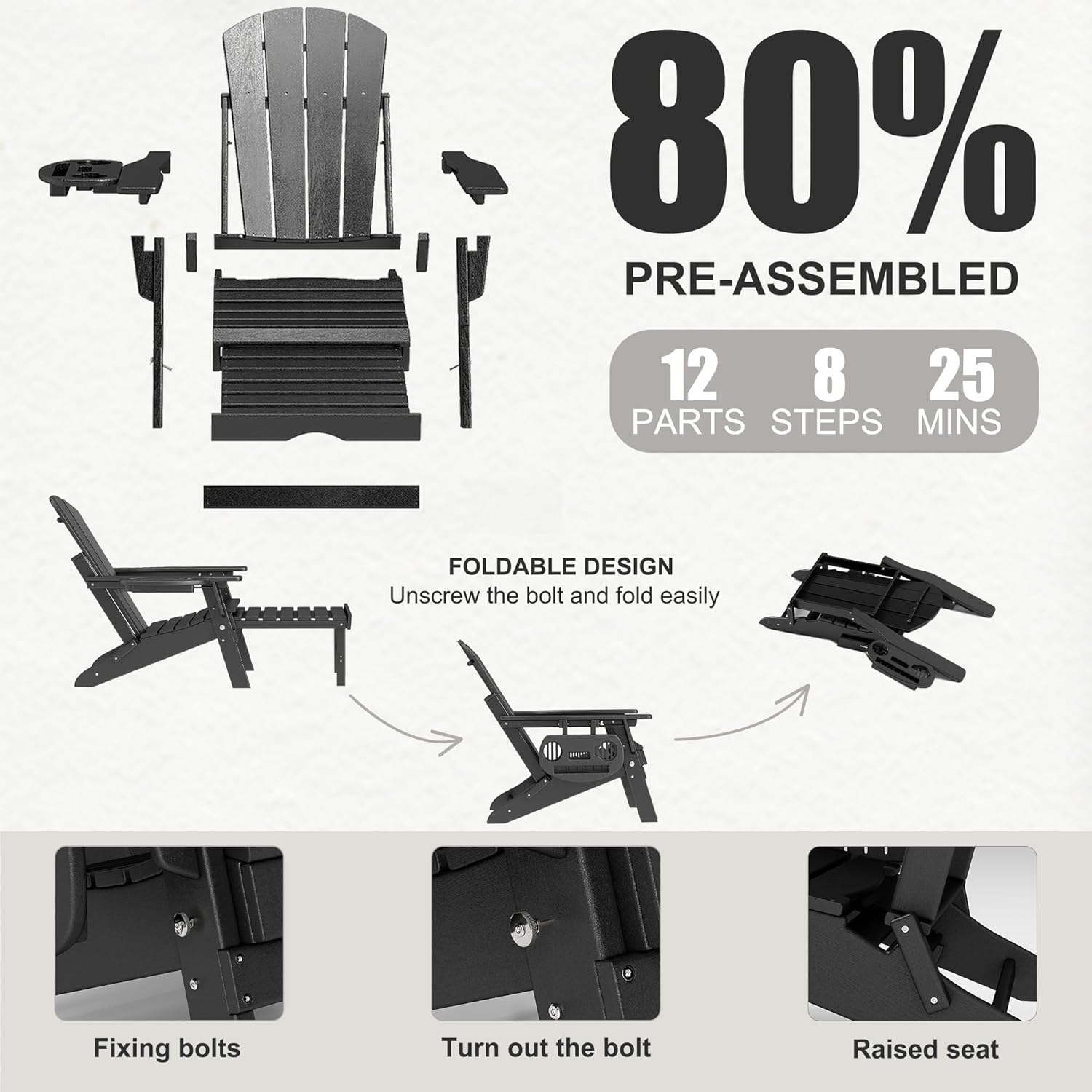 Adjustable Adirondack Chair with Retractable Footrest