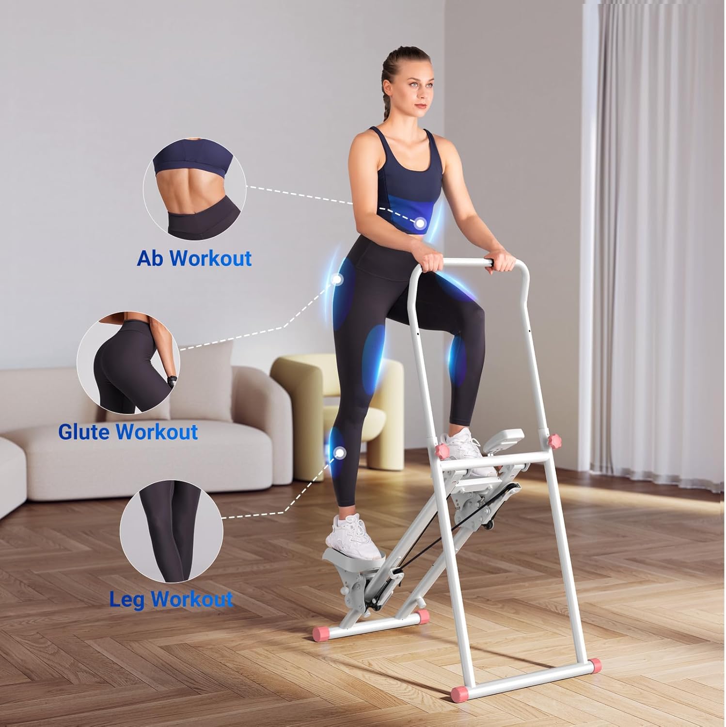 Stair Stepper with Handlebar, LED Display, 300LBS Capacity, Climber Exercise Machine for Workouts, Home Fitness Equipment for Women&Men