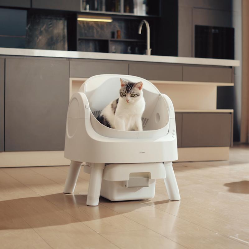 Open-Top Self-Cleaning Cat Litter Box，Odor-Free Waste Disposal includes Trash Bags