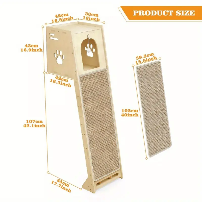 🐱3-in-1 Wooden Cat Apartment - Cat Observation Tower, Climbing Pole, Scratching Board