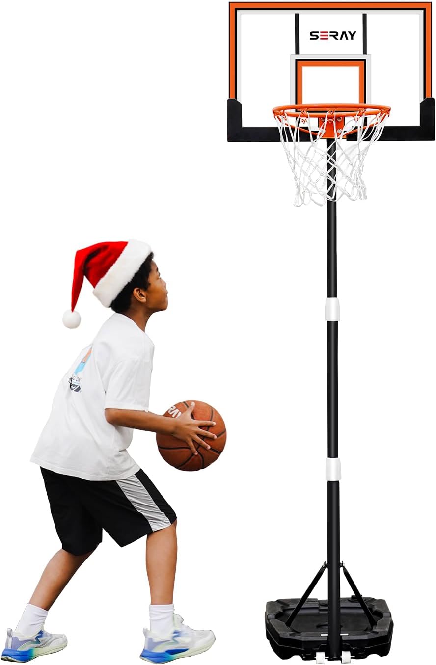 Kids Basketball Hoop Outdoor 3.2-7.2ft Adjustable, Portable Basketball Hoop & Goals for Kids/Teens/Youth in Pool/Backyard/Driveway/Indoor, 29 Inch Shatterproof Backboard and Enlarged Base