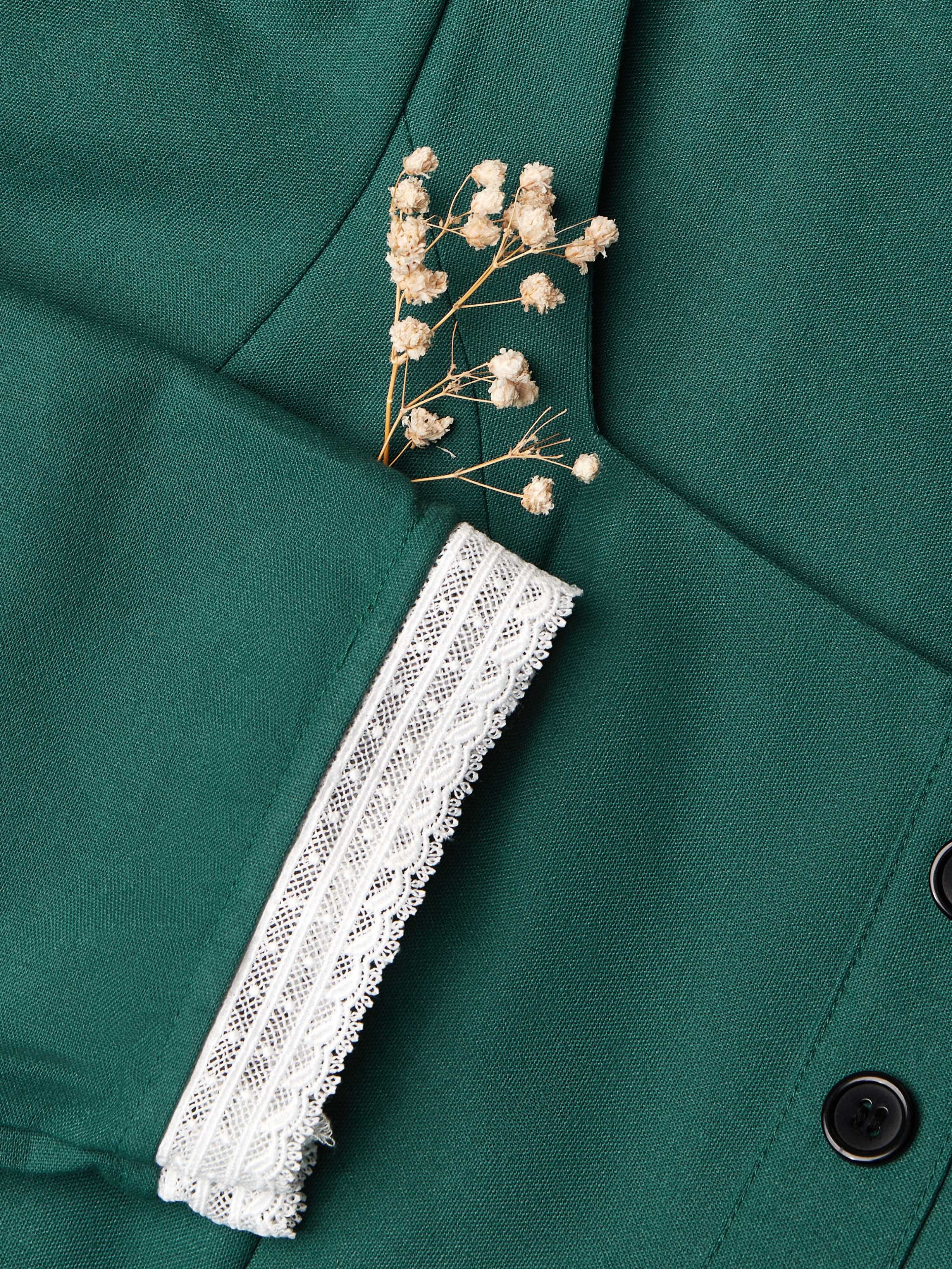 Maxi Linen Dress, 3/4 Sleeves, Square Neck, Button Down, Linen Blend, Green