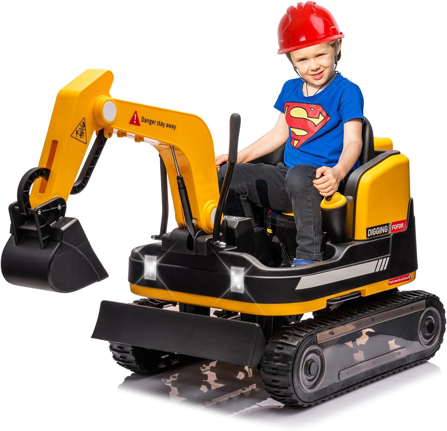 360 Degree Rotating Ride On Excavator and Bulldozer,12V12AH Battery Powered Ride On Toy Backhoe W/Track Design Wheels for All Terrain,Remote Control,MP3,Toolbox for Kids,Parent