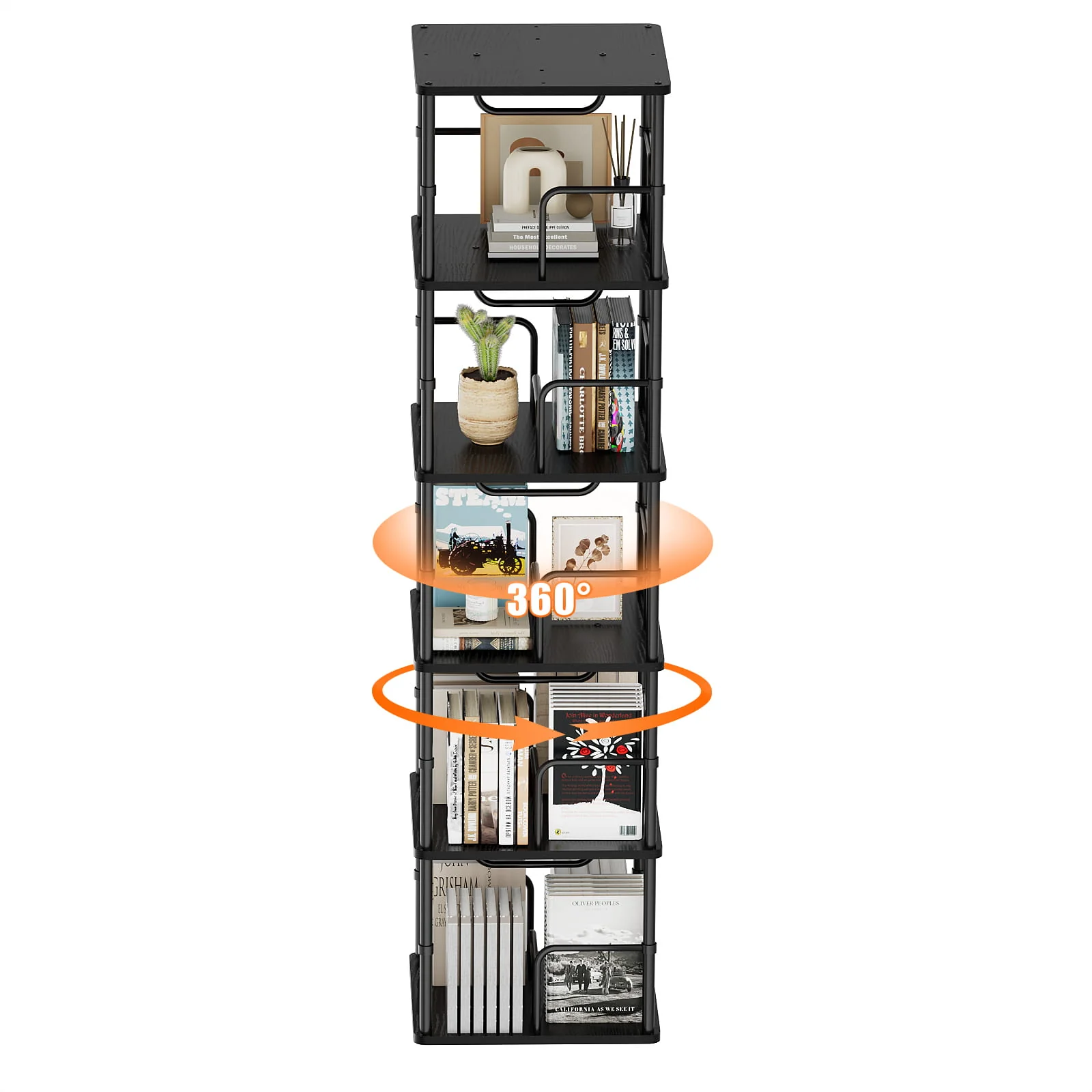3-5 Tier Rotating Bookshelf With 360° Spinning Display
