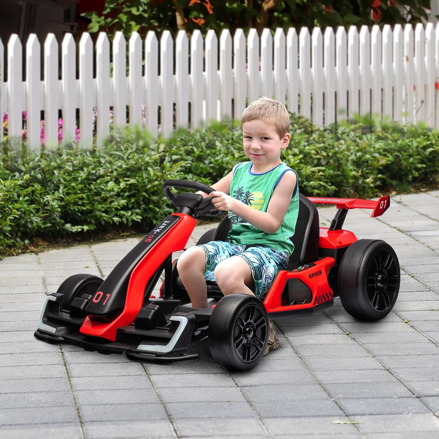 Electric Go Kart with Adjustable Seat, Drifting Car Battery Powered Ride on Toy Outdoor