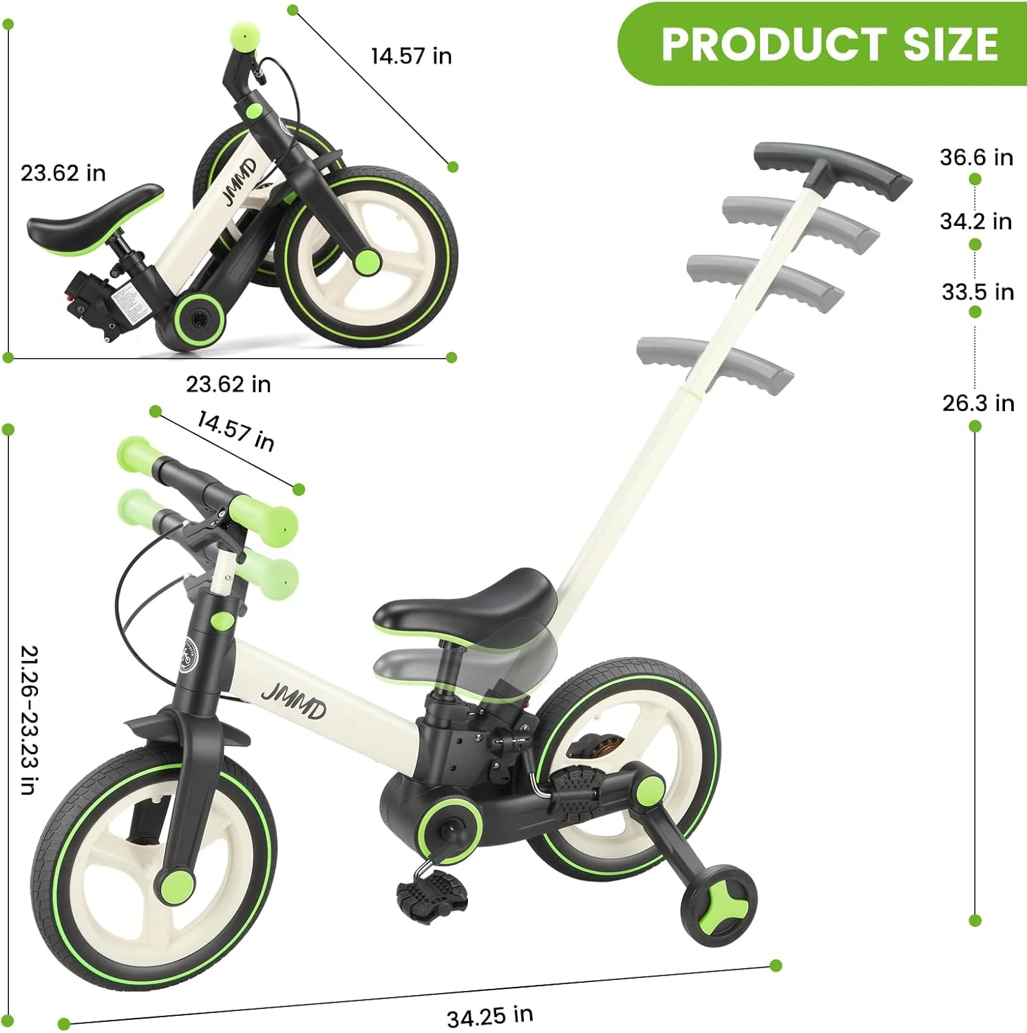 6-in-1 Toddler Bike & Stroller | Foldable Push Bike w/Training Wheels