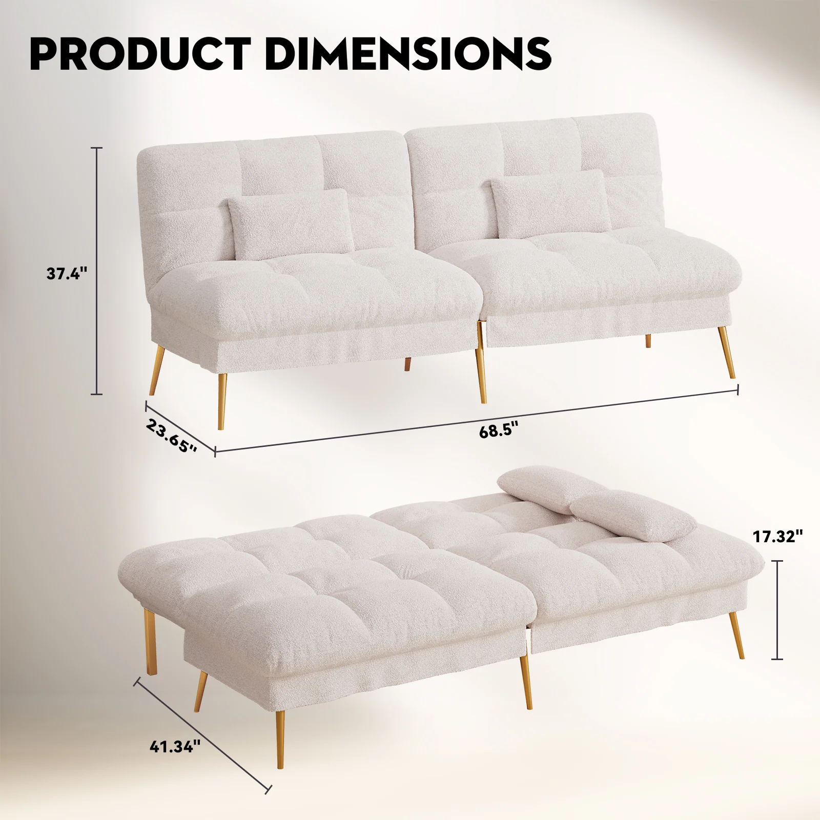 COMHOMA Convertible Ultra-comfortable Futon Sofa Bed with Adjustable Backrest B001