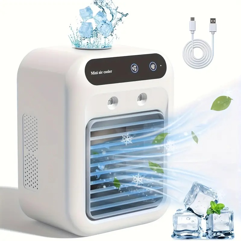 Portable Mini Fan – Rechargeable Air Cooler with Humidifier & Display for RV, Home, Office & Travel
