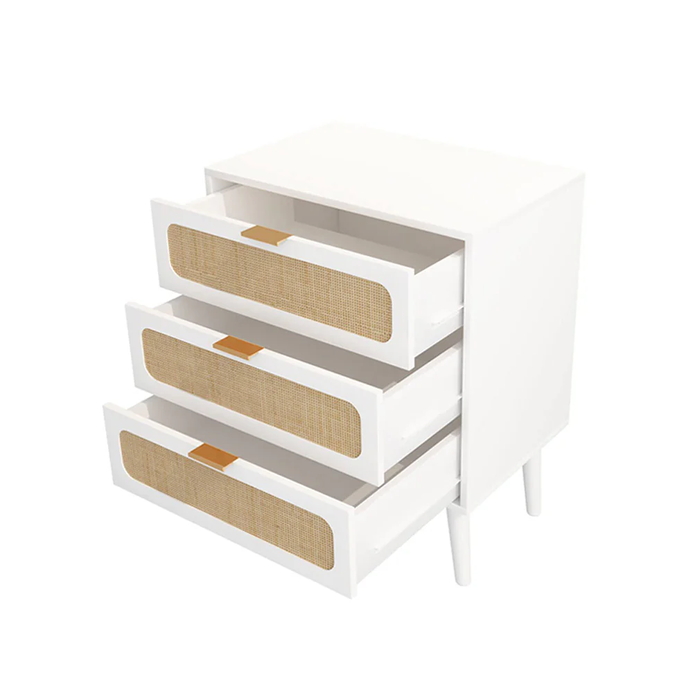 Rattan Nightstand Dresser Table with 3 Drawers