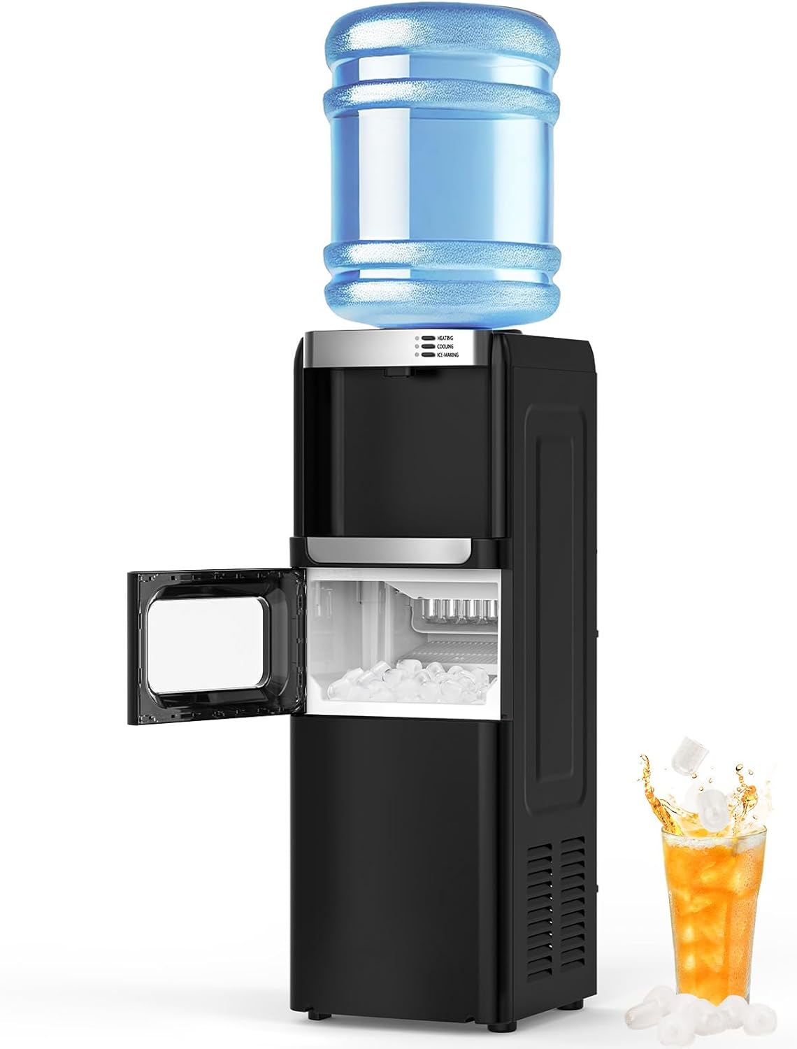 Water Dispenser with Ice Maker Function, Top Loading Hot and Cold Water Cooler for 5 Gallon Bottle - Includes Child Safety Lock - Water Machine for Home, Office, Garage