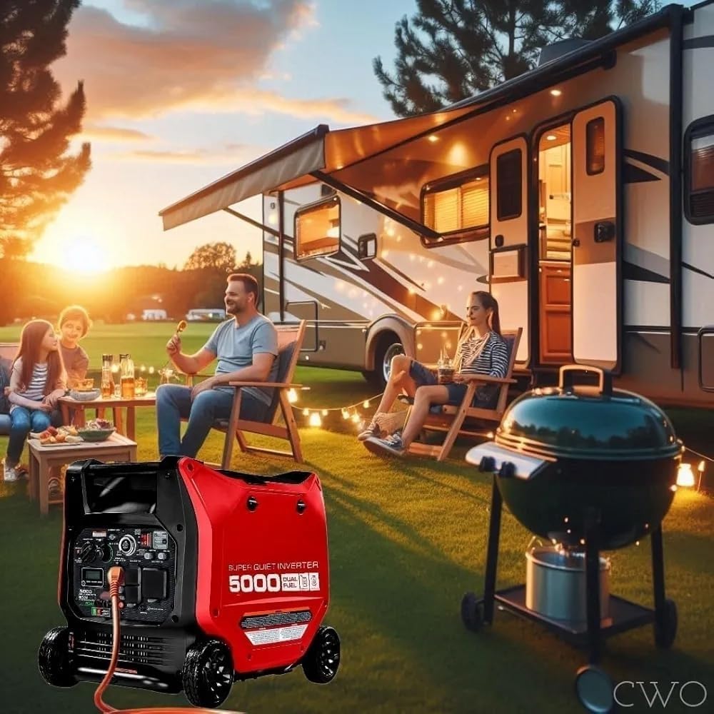 5000 Watt Dual-Fuel SUPER QUIET Inverter Generator with Remote Start & CO SECURE - Dual-fuel Capability to Run on Gasoline or Propane - Ideal for RVs, Home Backup, and More!