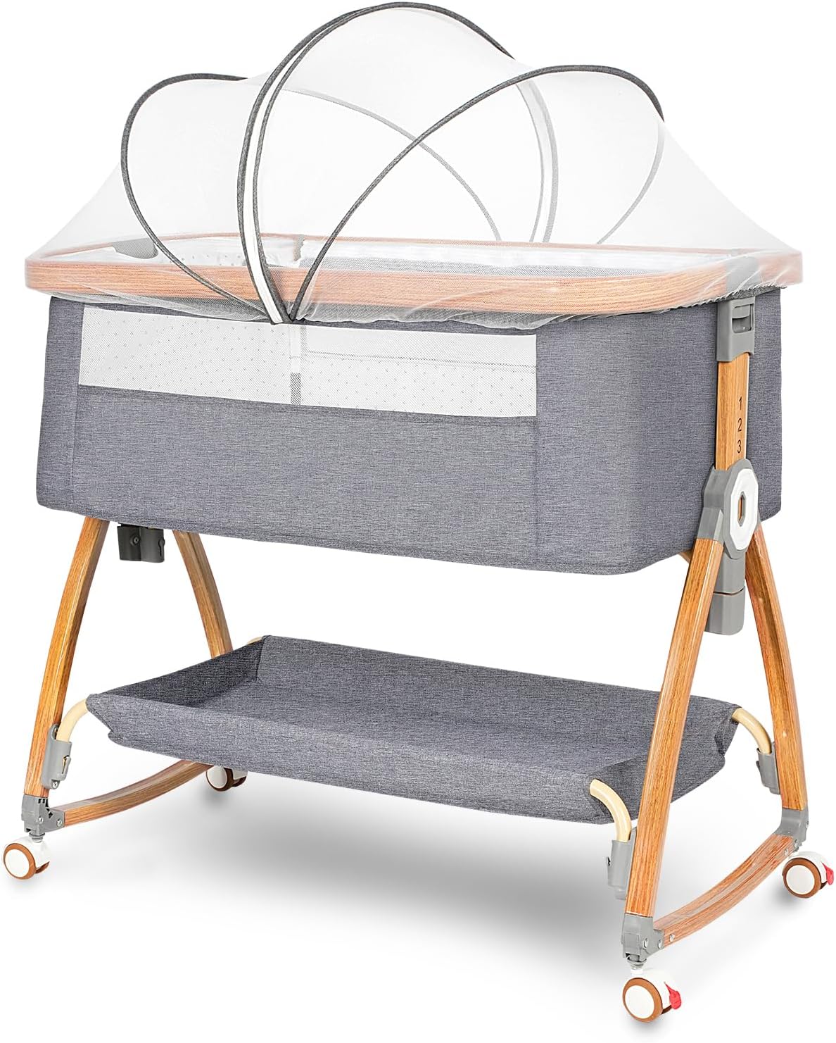 Baby Bassinet, Bedside Bassinet for Baby, 6 Height Adjustable Baby Bed, 3 in 1 Bassinet Bedside Sleeper with Wheels, Mosquito Net, Portable Bedside Crib for Infant/Baby/Newborn