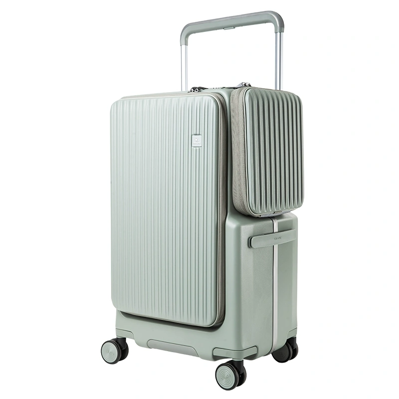 Front opening aluminum frame zipper luggage trolley case
