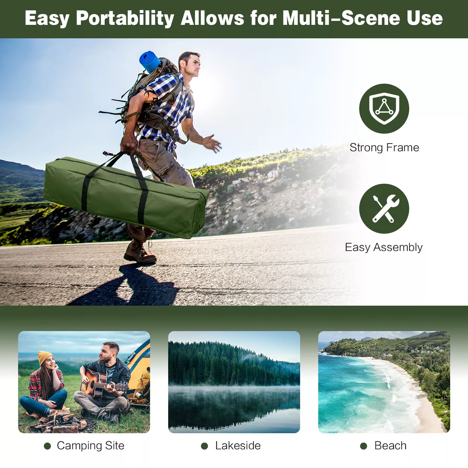 1-Person Portable Pop-Up Tent Waterproof Camping Cot with Sleeping Bag