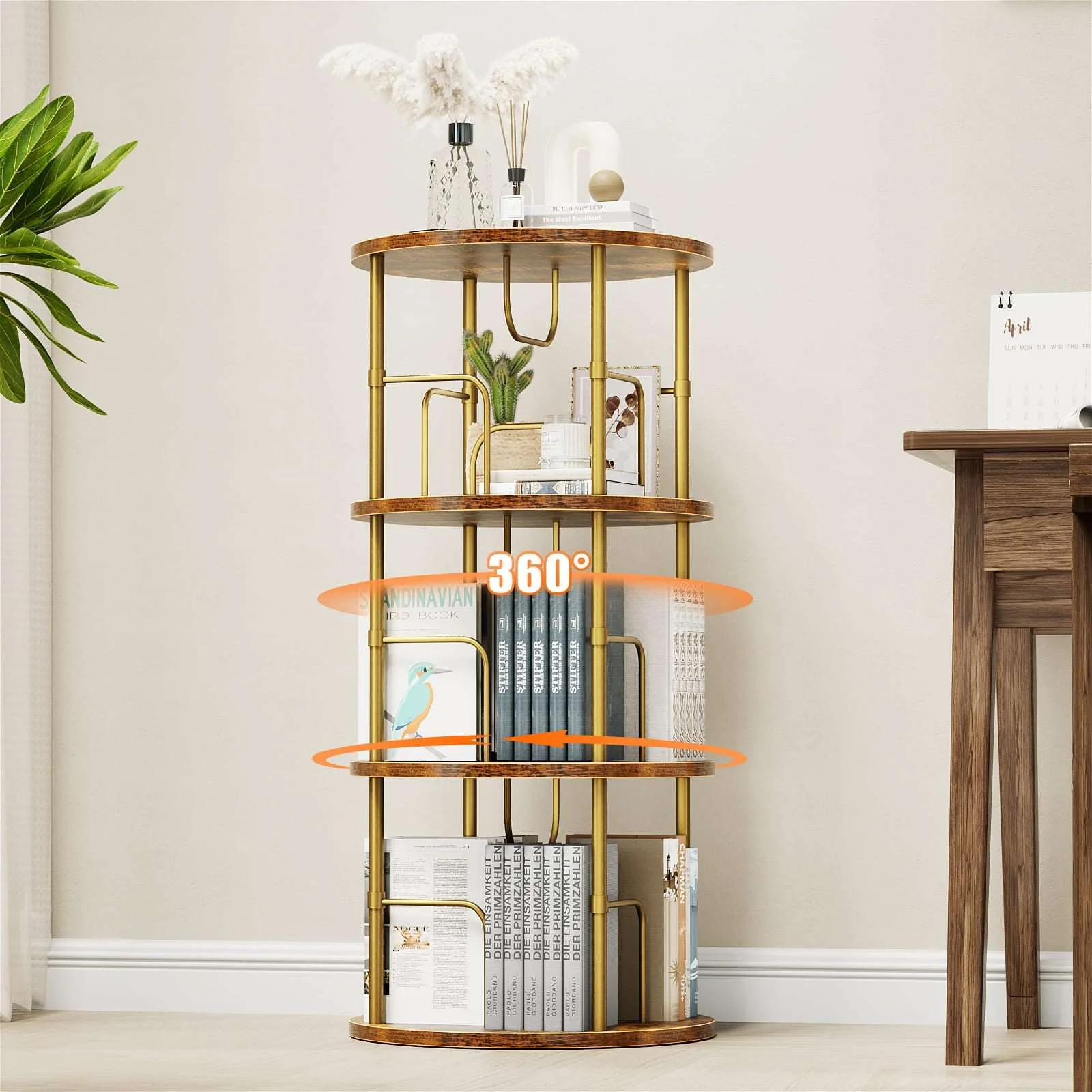 3-5 Tier Rotating Bookshelf With 360° Spinning Display