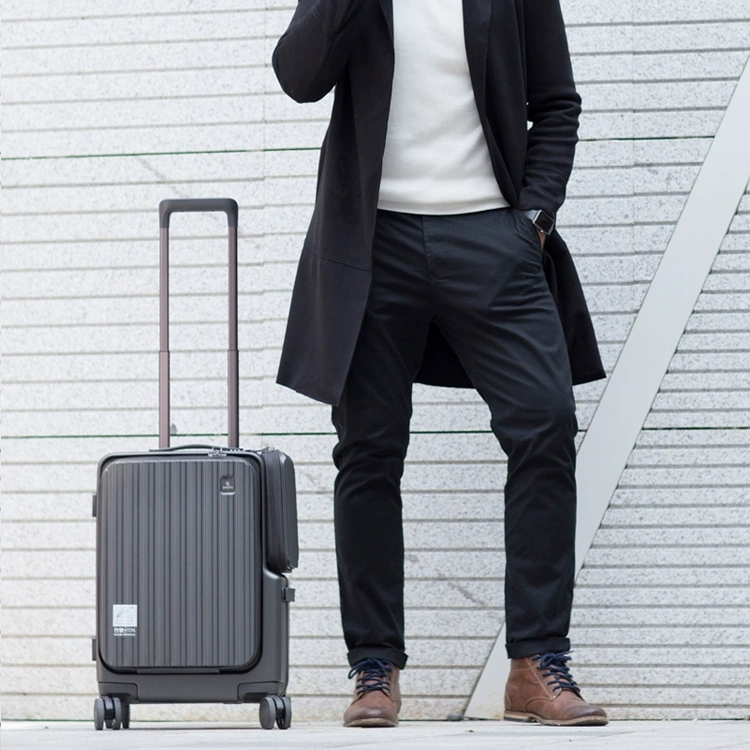 Front opening aluminum frame zipper luggage trolley case