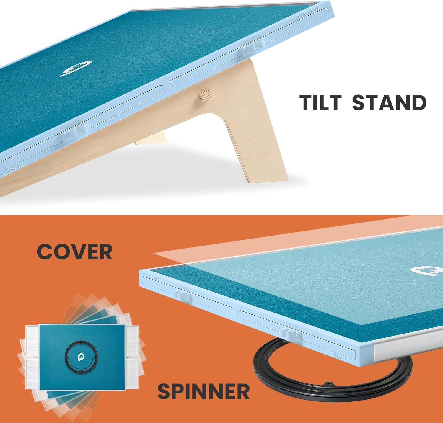 Rotating Puzzle Board with Drawers and Cover,Tilt&Lazy Susan