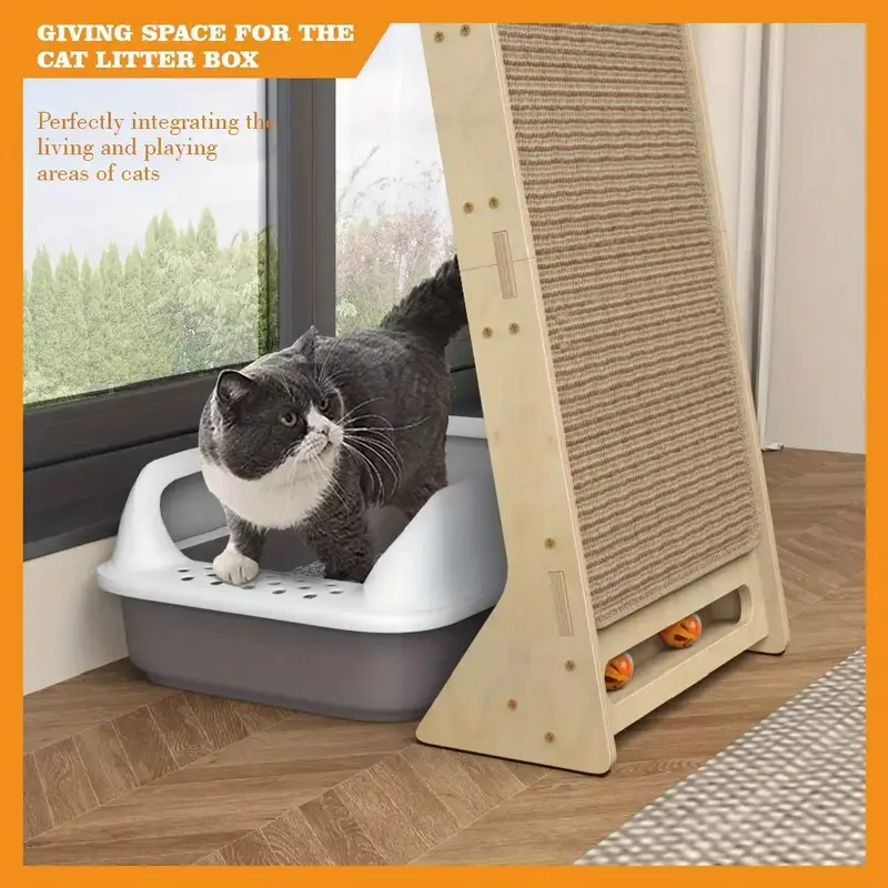🐱3-in-1 Wooden Cat Apartment - Cat Observation Tower, Climbing Pole, Scratching Board