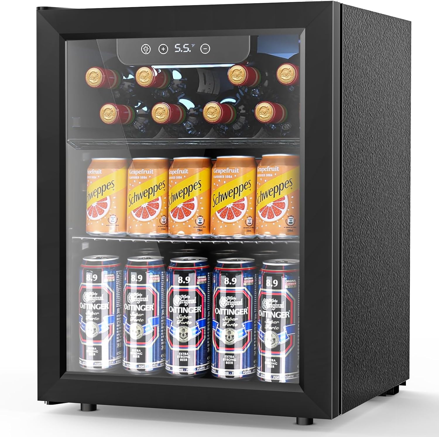 Mini Fridge Cooler, 130 Can Beverage Refrigerator with Glass Door, Wine Fridge with Digital Temperature Control, LED Light, Reversible Door for Home, Office, Bar, and Game Room