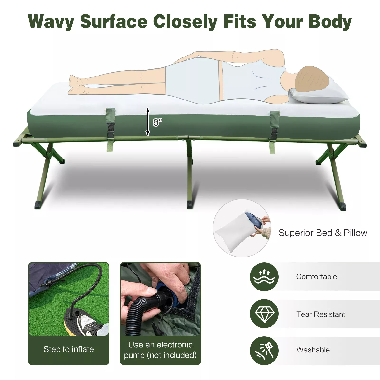 1-Person Portable Pop-Up Tent Waterproof Camping Cot with Sleeping Bag