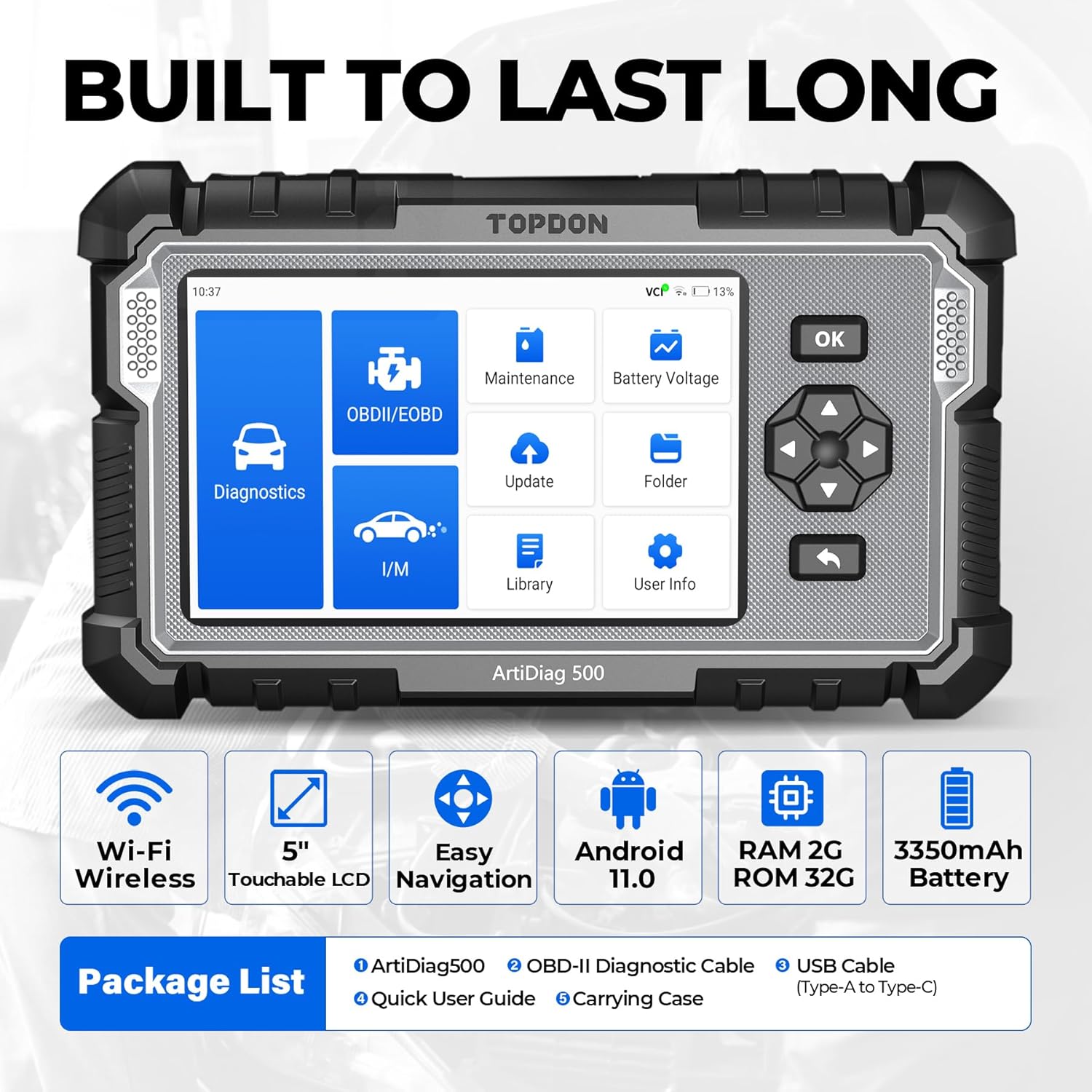 OBD2 Scanner AD500 Oil/SAS/Throttle/TPMS/BMS/EPB Reset Engine/ABS/SRS/Transmission, Diagnostic Scan Tool, FCA AutoAuth, CAN FD Protocol, Car Check Engine Code Reader, Lifetime Wi-Fi Free Update