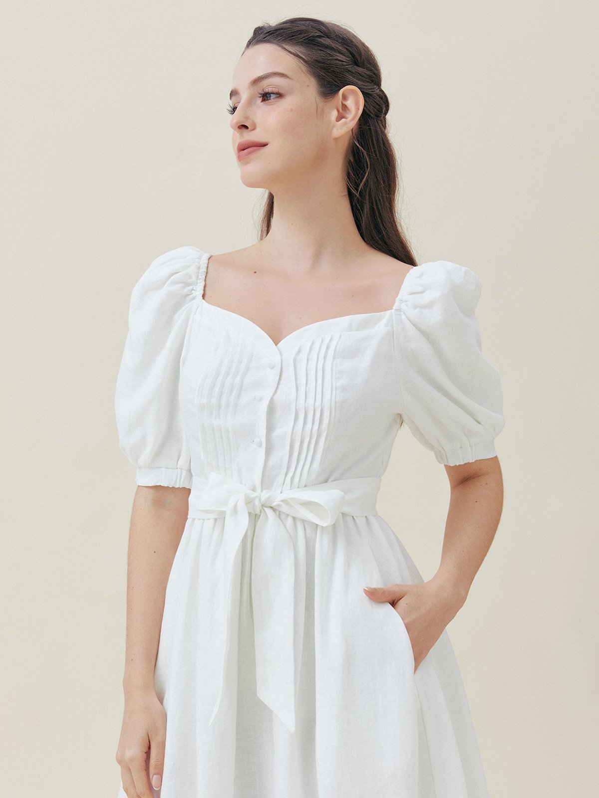 Plain Wedding Square Neck Regular Fit Short Sleeves Dress, White