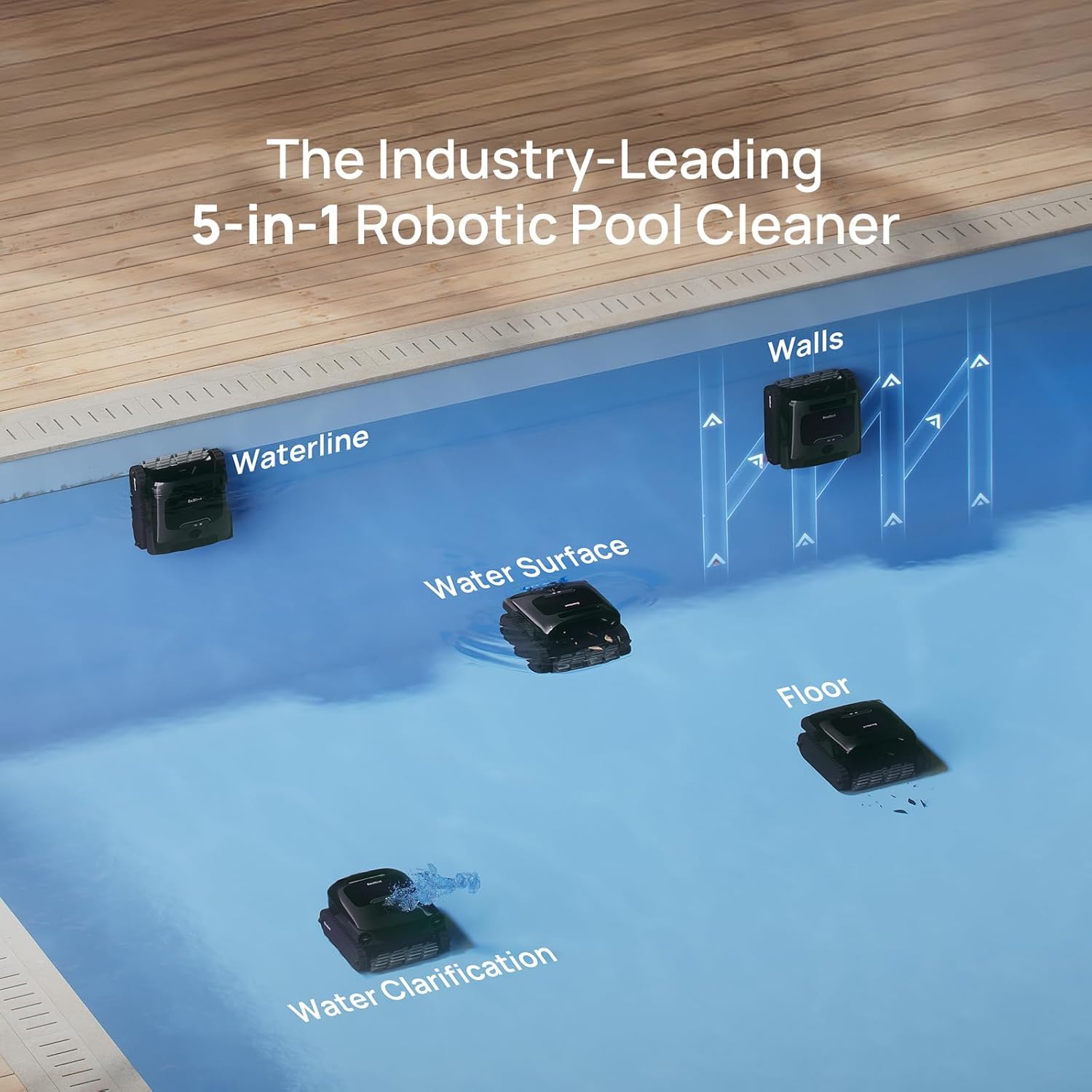 Cordless Robotic Pool Cleaner, Unmatched 5-in-1 Cleaning, Surface Parking, Pool Skimmer with APP Control, Water Clarification, for Pools up to 3,875 Sq.ft