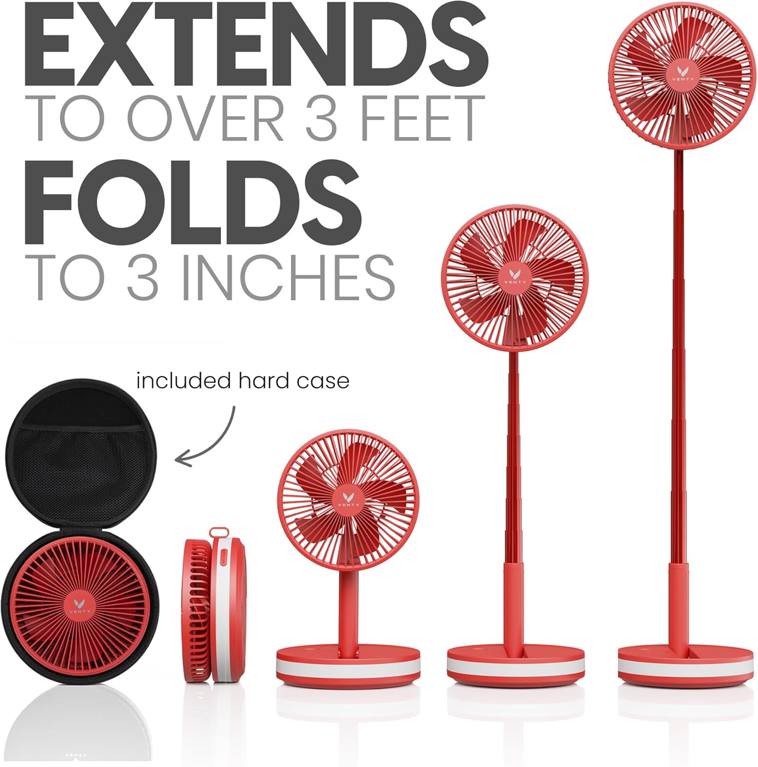 VENTY Portable Fan - Wireless Battery Operated Fan - 4 Speeds - LED Lighting - Carry Case & Remote Control - Cruise Travel - Outdoor Travel RV Power Bank With USB-C Port (White with Case)