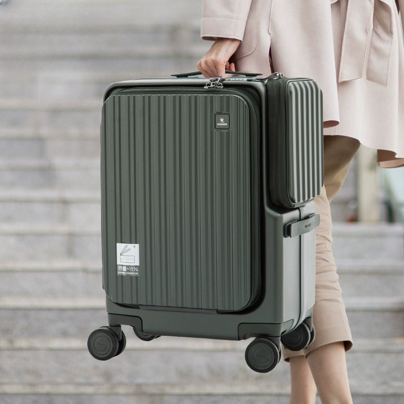 Front opening aluminum frame zipper luggage trolley case