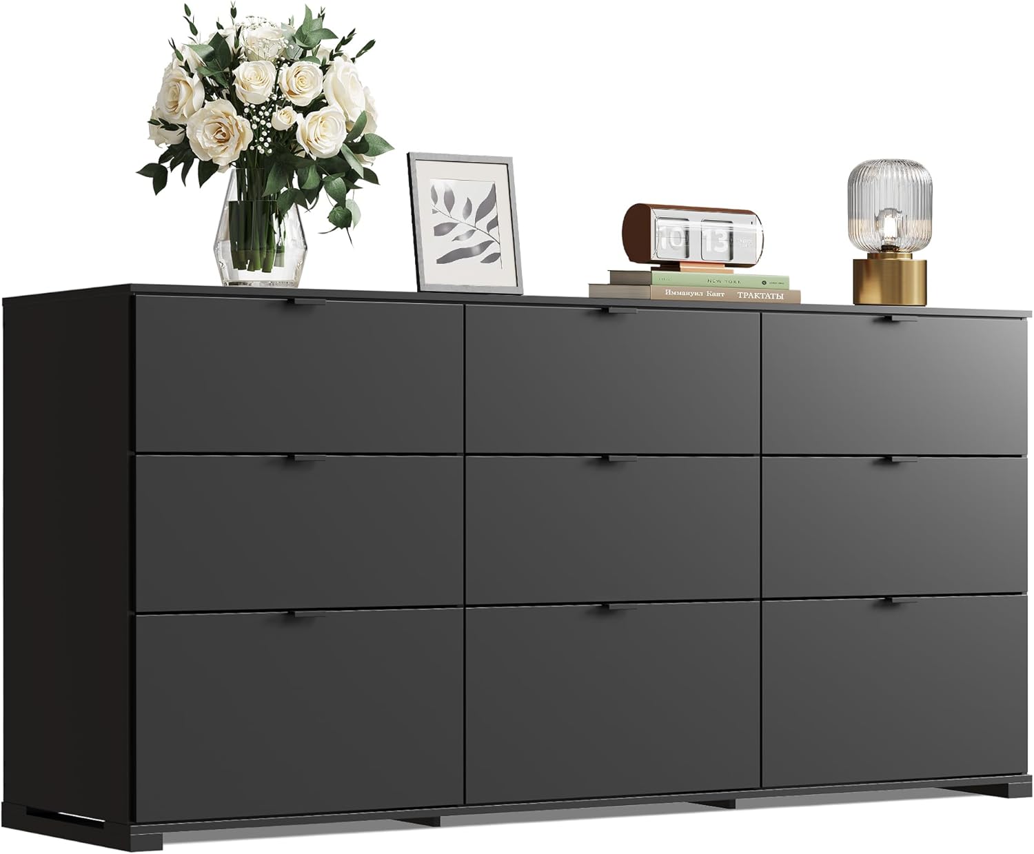 White Drawer Dressers, Modern Large Wood Dresser Chest for Bedroom Organize with Sturdy Metal Handle, TV Stand for 75 inch TV, Living Room Office, Hallway, Ball Bearing Slide (63